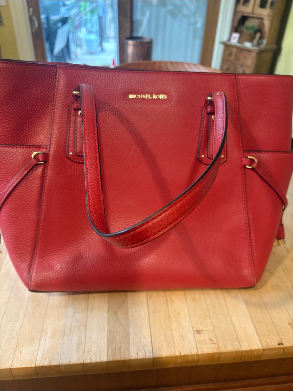 MICHAEL Michael Kors Red Pebbled Leather Tote